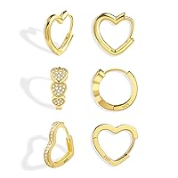 ALEXCRAFT 3 Pairs of Hoop Earrings Gold Earrings Set, Women's 14 Carat Gold-Plated Jewellery Earrings Huggies Hoop Earrings Small Hypoallergenic Earrings Silver 925 Sleeping Cartilage Hoop Earrings
