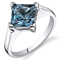 PEORA London Blue Topaz Engagement Ring for Women 925 Sterling Silver, Natural Gemstone, 2 Carats Princess Cut 7mm, Comfort Fit, Sizes 5 to 9