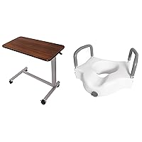 Vaunn Medical Overbed Bedside Table with Wheels and Raised Toilet Seat with Removable Handles Bundle