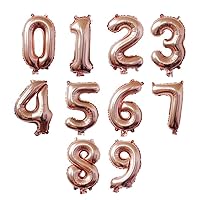 10 pcs 16inch Number Rose Gold Mylar Balloons, 0~9 Rose Gold Foil Balloons for Birthday Wedding Party Decorations Number Balloons