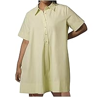 2024 Casual Boyfriend Tunic Dresses Women Lapel Button Short Sleeve Shirt Dress Summer Solid Oversized Mini Dress