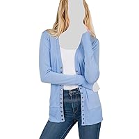 Cardigans for Women Long Sleeve Cardigan Knit Snap Button Sweater Regular & Plus - Spring Blue (2X)