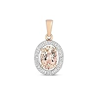 Exquisite 9ct Rose Gold Ladies Diamond Pendant Brilliant Cut H - PK with Morganite - 17mm*9mm WJS28484
