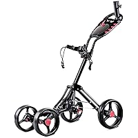 Mayjooy Golf Push Cart, 4 Wheel Folding Collapsible Golf Trolley w/Cup Umbrella Holder, Scorecard, Push Pull Golf Cart w/Foot Brake