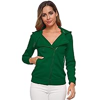 Andongnywell Women Coat Winter Casual Oblique Zipper Hoodie Jacket Coat Fleece Hooded Oblique Zip Jackets (Green,Medium)