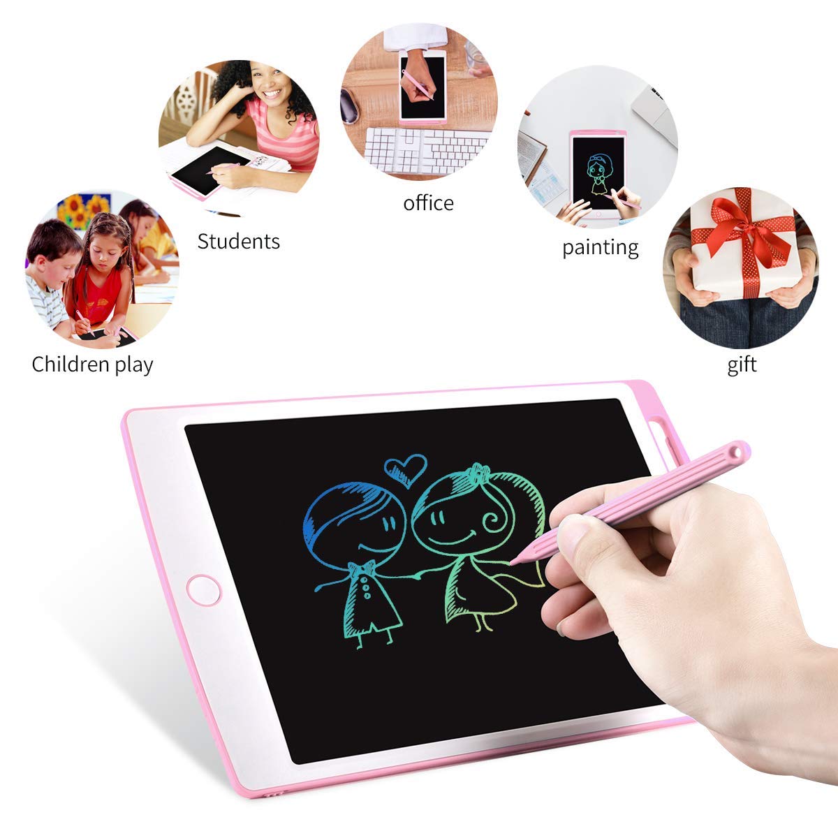LCD Writing Tablet 10 Inch Colorful, MEGAHUA Electronic Drawing Scribbler Board with Lock Digital E-Writer Doodle Toys Durable Handwriting Pad Gift for Kids Boy Girl Age 3+ (Pink), (USHX10IN-P)