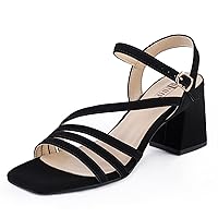 IDIFU IN3 Strappy Heels for Women Chunky Block Heels Square Toe Low Heels Wedding Prom Bride Bridal Party Dress Shoes for Women Comfortable Dressy Cute Trendy Heeled Sandals Short Thick Slingback Heels
