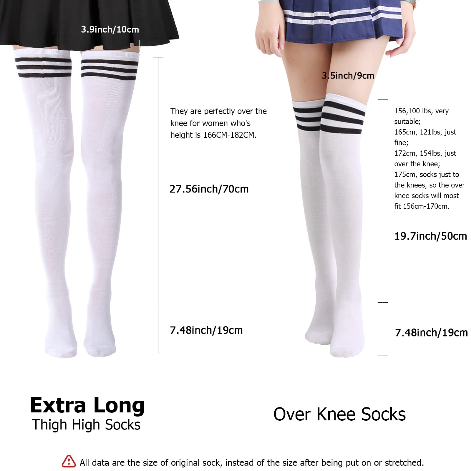 DRESHOW 6 Pairs High Thigh Socks Striped Over Knee Thin Tights Long Stocking for Women Leg Warmer