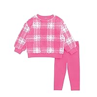 Splendid Kids Girl's Pop Plaid Sweatshirt Set, Hot Pink, 3T