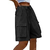 MEROKEETY Women's Summer Casual Cargo Shorts Elastic Waist Drawstring Hiking Bermuda Shorts with Pockets