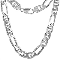 Sterling Silver 10.5mm Figarucci Link Chain Necklaces & Bracelets Beveled Edges Nickel Free Italy 7-30 inch