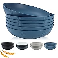 PYRMONT 10inches Large Pasta Bowls Set of 6-65oz Wheat Straw Bowls,Bowl Plates,Large Plastic Bowls Reusable for Pasta,Salad,Soup,Unbreakable & Lightweight Bowls for Kitchen,Dishwasher Safe,BPA-Free