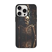 Human Skeleton Print for iPhone 15 Soft Glass Case Back+Soft Silicone TPU Shock Protective Case