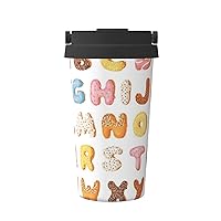 Pink Word Cartoon Donut Print Thermal Coffee Mug,Travel Insulated Lid Stainless Steel Tumbler Cup For Home Office Outdoor