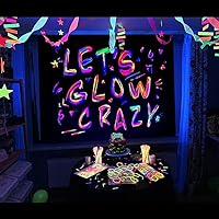Glow in The Dark Party Supplies Neon Party Backdrop Glow Party Supplies and Decorations Happy Birthday Let's Glow Crazy Backdrop Blacklight Reactive (Let's Glow Crazy, 6.5 x 5 ft)