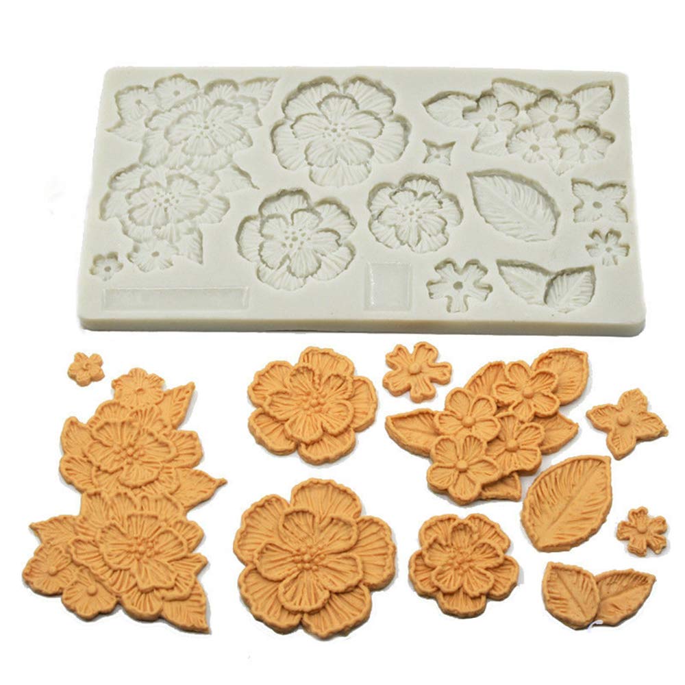 Silicone Fondant Molds, Flower and Leaves Shape Scroll Relief Cake Border Mold Lace Mould Mat for Wedding Cake Decorating, Candy Chocolate Sugarcraft Gum Paste Decorating Tool
