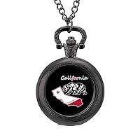 California Republic and Grizzly Pocket Watch Vintage Pendant Watches Necklace with Chain Gifts for Birthday
