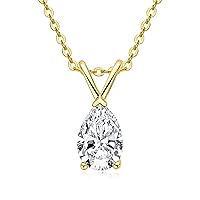 Solid 14K Yellow Gold/ 925 Sterling Silver 1.50 CT Pear Cut Moissanite Solitaire Pendant Necklace/Mother's Day, Wedding, Engagement, Gift For Women