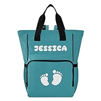 Teal Blue Custom Diaper Bag Backpack Personalized Name Baby Bag for Boys Girls Toddler Multifunction Travel Maternity Back Pack for Mom Dad with Stroller Straps