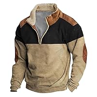 Mens Contrast Shirt Lapel Collar Button Down with Fleece Pullover Comfy Long Sleeve Polo Sweatshirts Golf Shirts