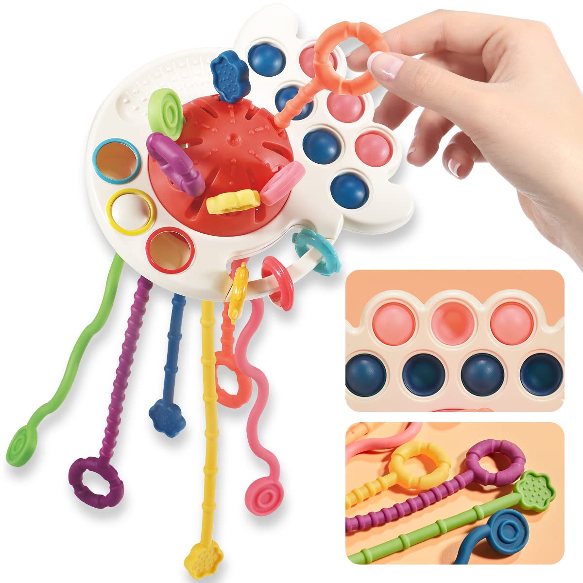 Montessori Baby Travel Toys for 1 year old, UFO Pull String Sensory Activity Baby Busy Toy 6 to 12 Months, Toddler Travel Toy, Car Seat Toys for Babies, Baby Toys Fine Motor Skills Gift for 18M+