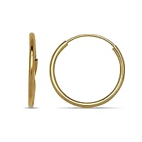 Solid 14k Gold 1mm Seamless Endless Tube Hoop Earrings (10mm-27mm) (yellow or white)