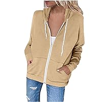 Lightweight Hoodies for Women Zip Up Drawstring Hooded Sweatshirt Fall Fashion Long Sleeve Casual Jacket with Pockets
