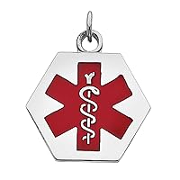 Hexagon Medical ID Necklace with Red Enamel in Sterling Silver