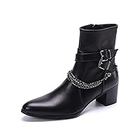 Casual Genuine Leather Pointed Toe Stylish Zipper Double Monk Strap Chain High Top Boots For Men Fashion Cowboy