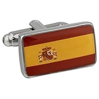 Flag Spain Pair Cufflinks in a Presentation Gift Box & Polishing Cloth