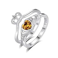 10K 14K 18K Gold 0.03ct Natural Diamond Claddagh Engagement Rings Set Heart Shape Gemstone Claddagh Ring Set Irish Claddagh Birthstone Ring for Women