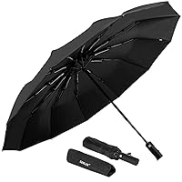 SZHLUX Travel Umbrella,12 Ribs Compact Windproof Folding Black Umbrella,Automatic Umbrellas for Rain,Sun,Backpack,Car,Travel,Golf.