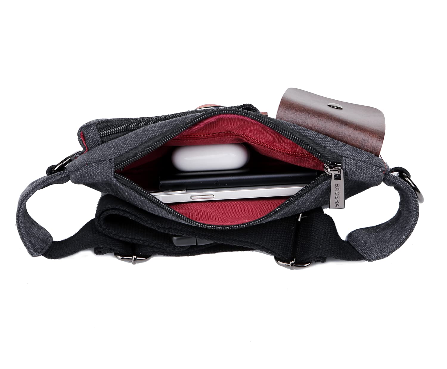 Baosha YB-01 Vintage Men's Waist Bag Sports Waist Pack Bum Bag Security Money Waist Day Pack Pouch Hip Belt Bag Bumbag Black