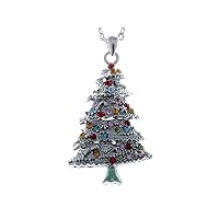Alilang Rhinestone Crystal Ornament Light Merry Christmas Ice Pine Tree Pendant Necklace