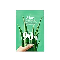 BRING GREEN Aloe 90% Fresh Mask (10ea) - 90% Natural Ingredient - Skin Moisturizing, Soothing, Nourishing Facial Mask, All Natural Fiber Sheet
