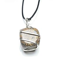Gemstone Reiki Leopard Skin Jasper Stone Wire Wrap Tumble Necklace Pendant