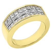 18k Yellow Gold Mens Invisible Set Princess & Baguette Diamond Ring 2.26 Carats