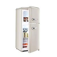 Retro Mini Refrigerator, 4 Cu. Ft. Small Fridge with Freezer, 2-Door Retro Compact Refrigerator with Adjustable Thermostat,Removable Shelves for Bedroom,Kitchen,Office,Dorm(Cream)