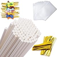 320Pcs Cake Pop Sticks and Wrappers Kit, Lollipop Sticks Cake Pop Bags with Metallic Twist Ties Bow, Perfect for Making Lollipops, Candies, Chocolates and Cookies - Great for Parties