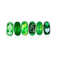 Bling Jewelry Mixed Set Of 6 Bundle Translucent Shades Of Green Swirl Floral Murano Glass Swirl Charm Bead Spacer .925 Sterling Silver Core Fits European Bracelet For Women Teen