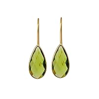 Wholesale Design Teardrop Green Peridot Gold Plated Earring | Gemstone Brass Pear Shape Earring | Bezel Hook Earrings Jewelry | 1756)9