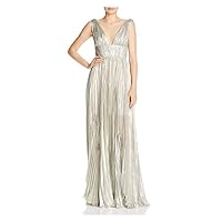 Marialuciahohan Womens Silver Sleeveless V Neck Full-Length Formal Empire Waist Dress 10