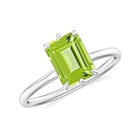 Natural Peridot Emerald Cut Ring for Women in Sterling Silver / 14K Solid Gold/Platinum