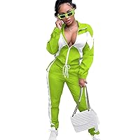 Womens Windbreaker Jacket Pants Tracksuit Two Piece Colorblock Patchwork Outfit for Women, 2 Piece Long Sleeve Zip Front Jumpsuits 70s 80s 90s Lightweight High Waist Pants Workout Fashionable Sets