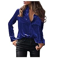 Women's Fashion Long Sleeve Velvet Shirt Blazer Jacket Suit Button Down Trench Coat Jacket Suit Pockets Outerwear