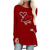 Plus Size Shirts Ladies Loose Fit Longline T-Shirt Heart Printing Tunic Tops Cute Flowy Swing Blouses for Leggings