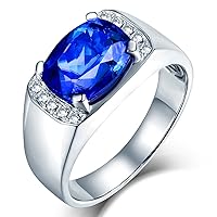 Men's 14K/18K Yellow White Gold Natural Emerald Ring Sapphire Tanzanite Engagement Wedding Band with Diamonds for Man Father's Day Promotion