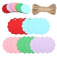 G2PLUS 100PCS Craft Scalloped Paper Gift Tags with Natural Jute Twines 2.36'' Round Gift Tags for Birthday Party, Wedding Decoration Gifts, Arts & Crafts (Multicolored)