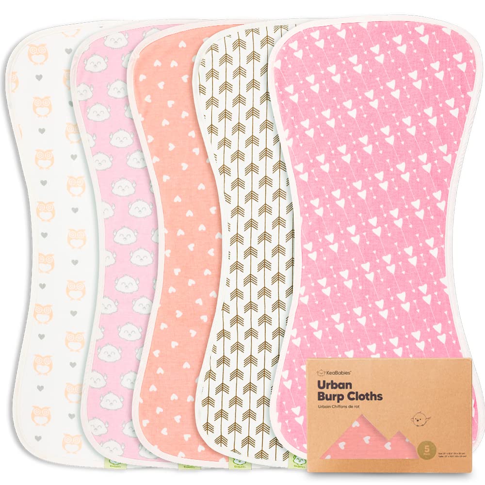 5-Pack Organic Burp Cloths for Baby Boys and Girls - Ultra Absorbent Burping Cloth, Burp Clothes, Newborn Towel - Milk Spit Up Rags - Burpy Cloth Bib for Unisex, Boy, Girl - Burp Cloths (Pink Dreams)