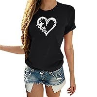 Oversized T Shirts Heart Patterned Crewneck Tee Shirt Going Out Basic Oversized Shirts for Women